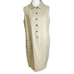 John Roberts Women’s 8P Linen Sleeveless Midi Shift Dress Petite Summer Casual